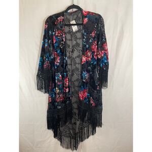 NWT Torrid Fringe Velvet Boho Chic Kimono - Women Size 1 (1X) - Black